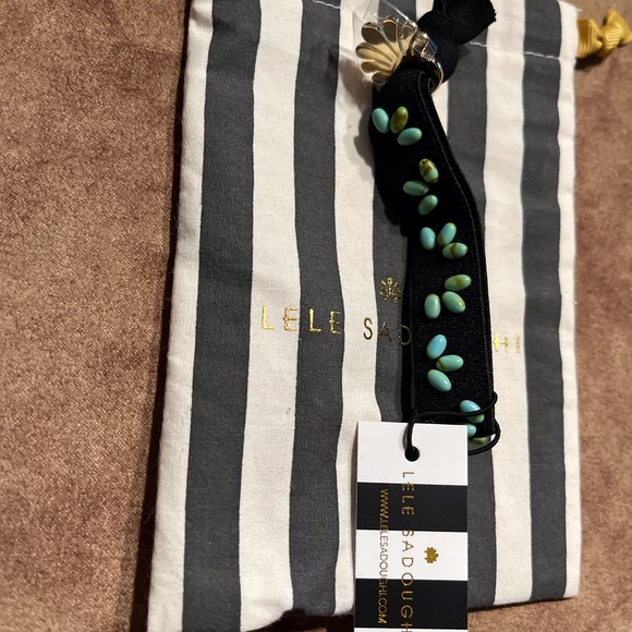 LELE SADOUGHI NWT AUTHENTIC JET BLACK TURQUOISE EMBELLISHED ELASTIC BRACELET - Picture 7 of 9